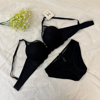 C Cup Single Padded Net Bra Set