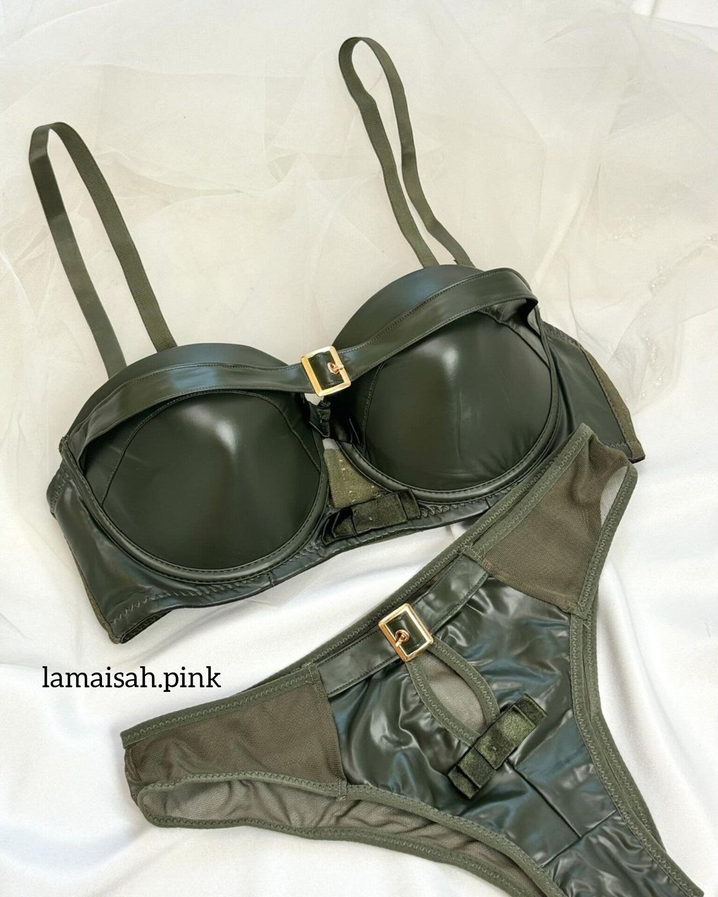 Bold Leather Look Bra Set