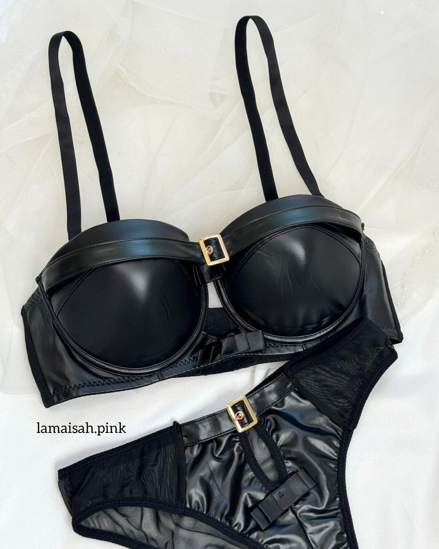 Bold Leather Look Bra Set