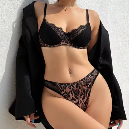 Beautiful Leopard Print Net Bra Set