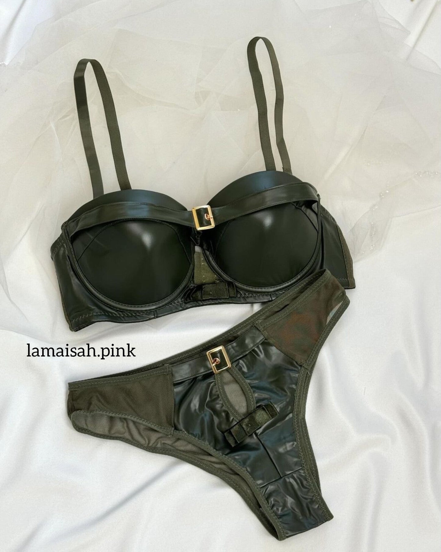 Bold Leather Look Bra Set