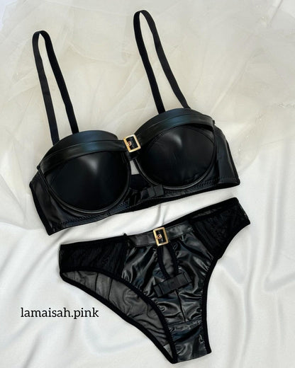 Bold Leather Look Bra Set