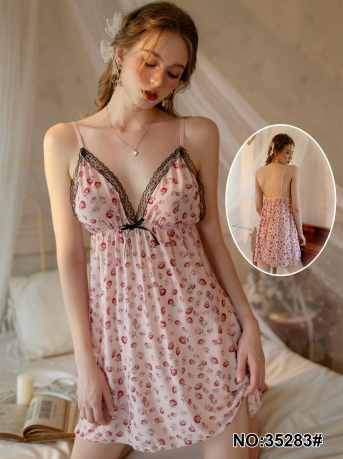 Baby Doll Floral Print Net Lingerie